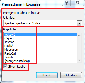 Kopiranje/premještanje radnog lista u drugu radnu knjigu