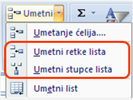 Umetni retke / stupce