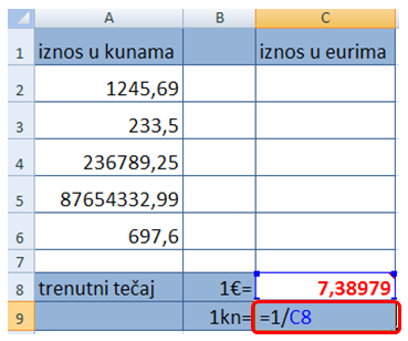 Primjer preračunavanja iznosa u kunama u iznos u eurima