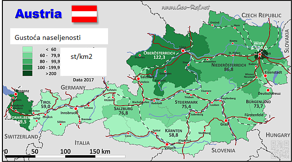 gustoća naseljenosti Austrije 2017