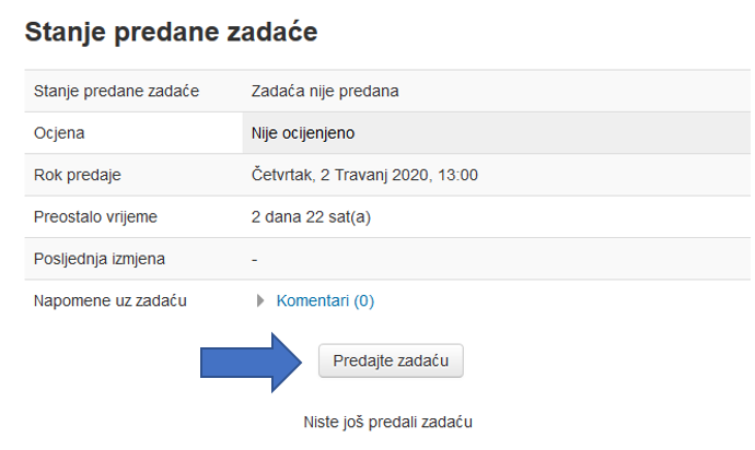predaja zadaće - korak 1