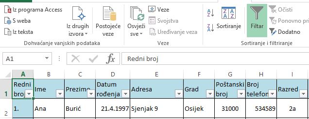 filtriranje - korak 1