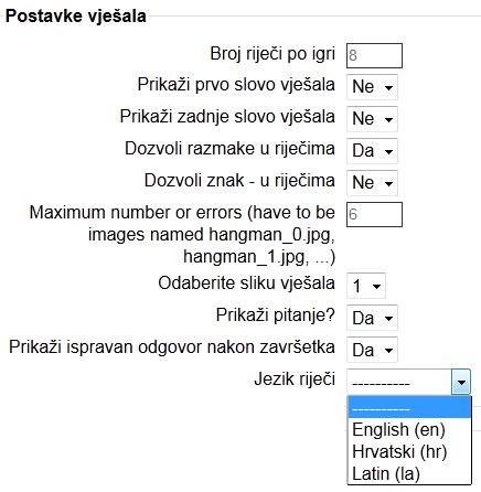 Postavke vješala