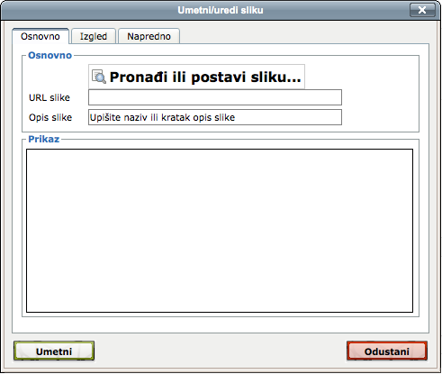 Dodavanje slike u HTML editoru u Moodle-u